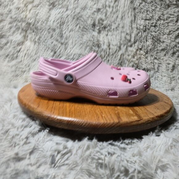 Crocs Pink Slip on Clogs Women Size 9 Mens 7 With Jibbitz Rubber Comfort Shoes - Picture 3 of 8
